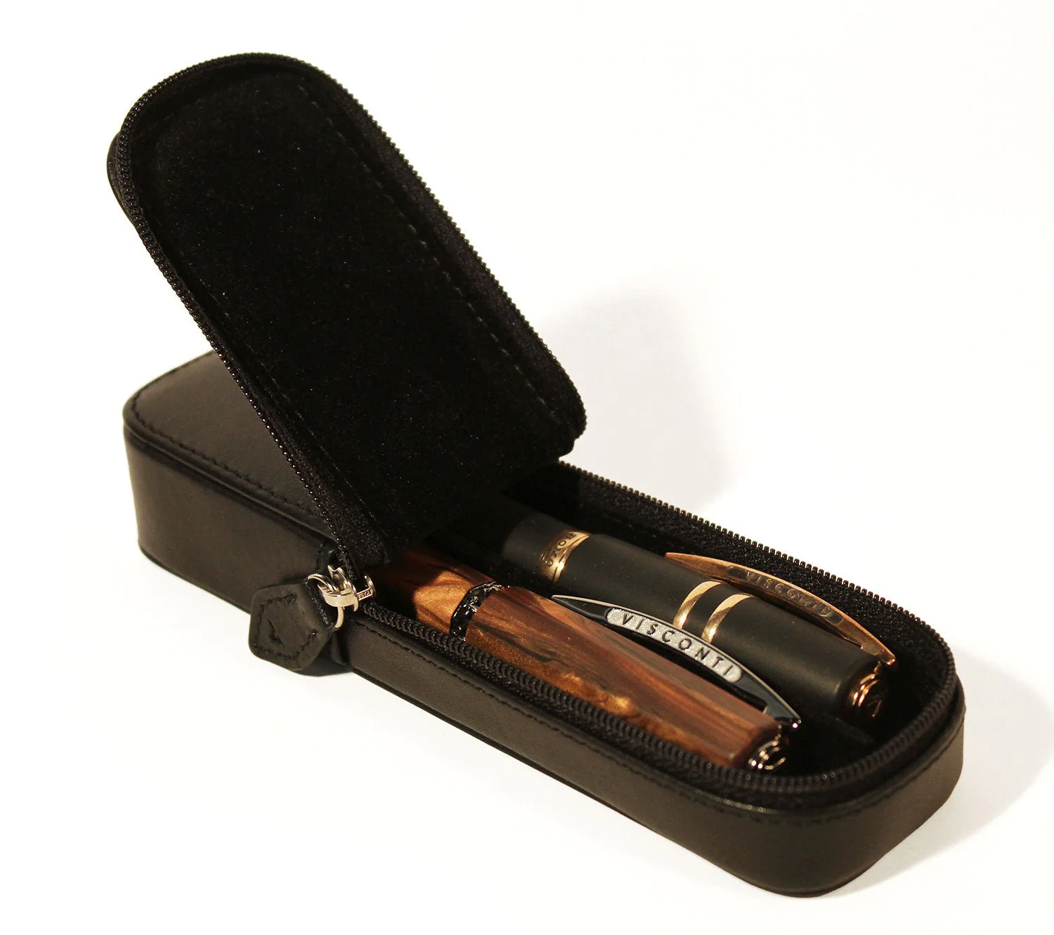 Visconti pen case for 2 pens, black leather - Image 3