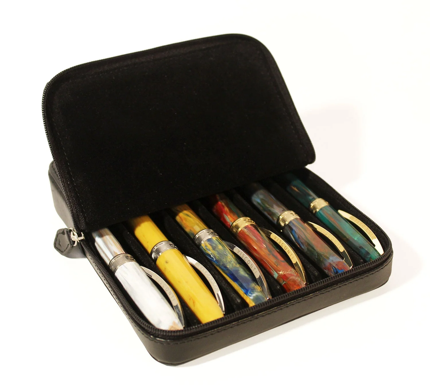 Visconti pen case for 6 pens, black leather - Image 3